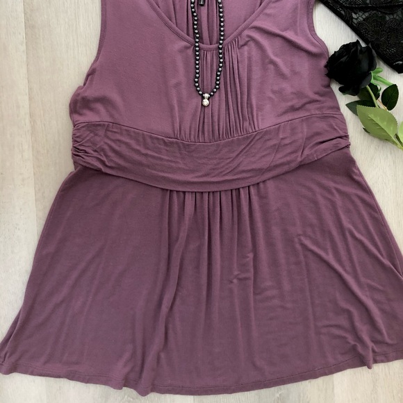 🖤💜Daisy Fuentes Dusk Purple Pleated Front Sleeveless Top Size XL - Picture 3 of 6